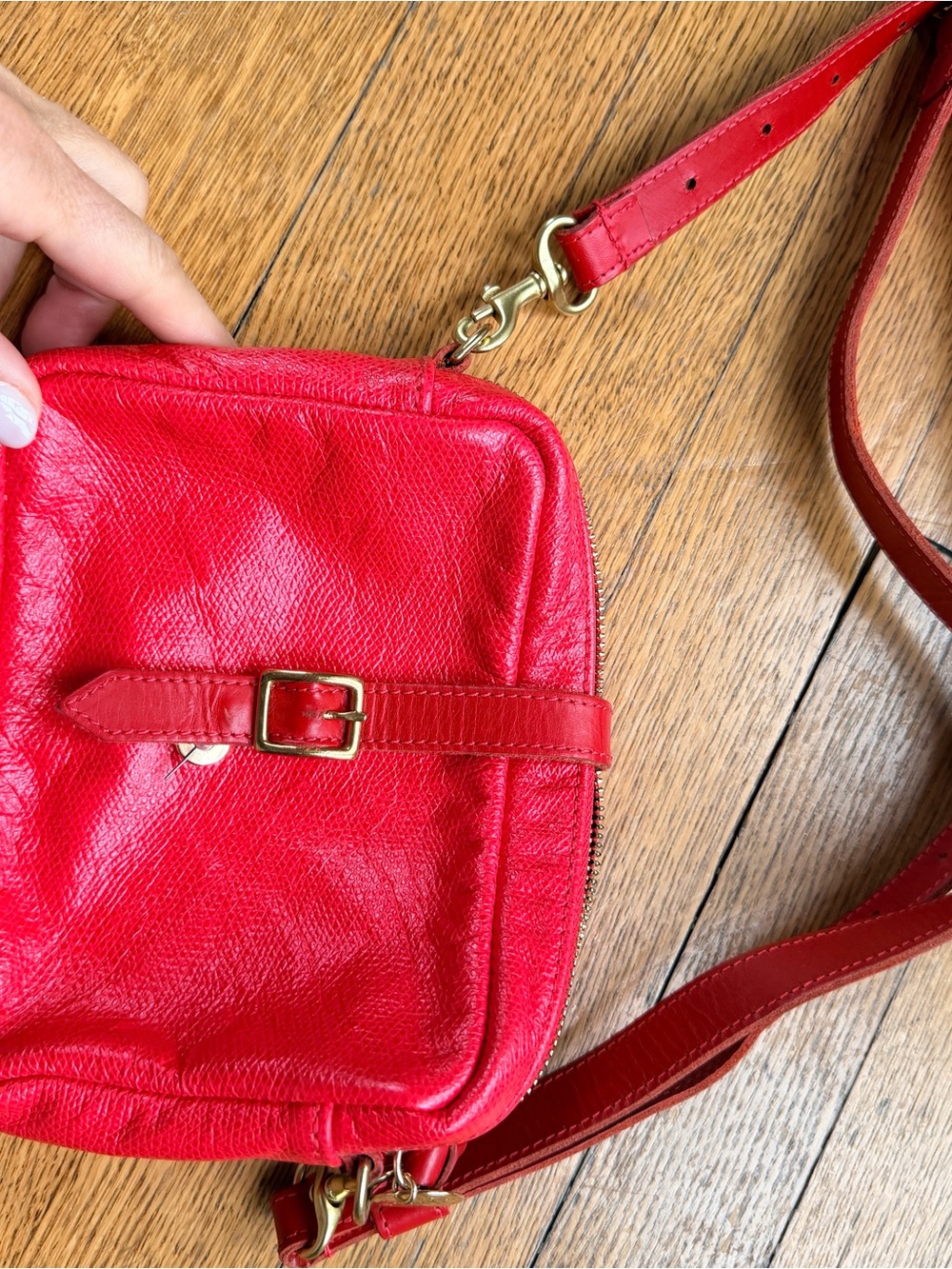 Clare V small Red Leather Crossbody Bag - Classic Women’s Shoulder Bag